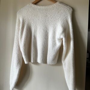 Hollister White Furry Cropped Crew Sweater - Size Small